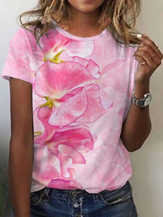 Womens Breast Cancer Awareness Pink Floral T-Shirt