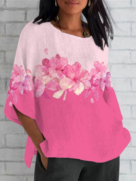 Women's Pink Flowers Print Breast Cancer Awareness Shirt