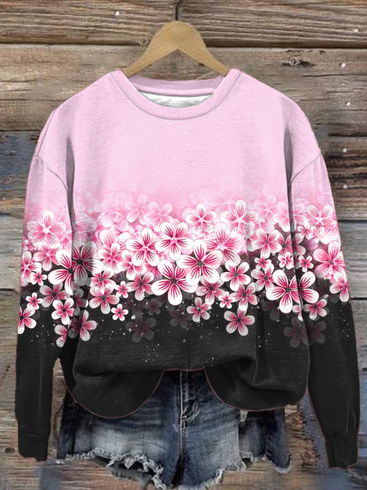 Women'S Pink Flowers Printed Sweatshirt