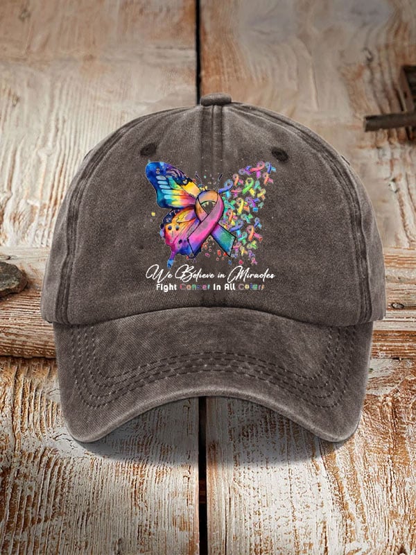 Cancer Butterfly Ribbon We Believe in Miracles Fight In All Color Sun Hat