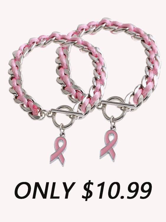 Braided Pink Ribbon Bracelet(two pairs