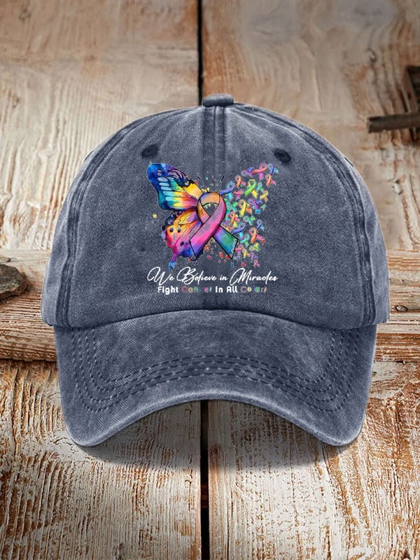 Cancer Butterfly Ribbon We Believe in Miracles Fight In All Color Sun Hat