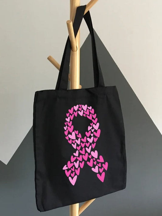 Pink Ribbon Breast Cancer Awareness Print Casual Canvas Bag