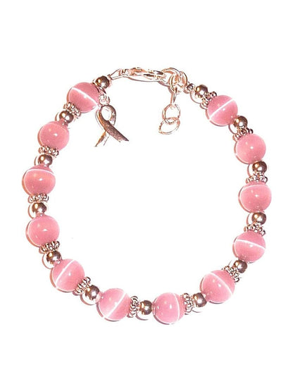 Breast Cancer Awareness Metal Chain Cat'S Eye Rose Quartz Health Bracelet