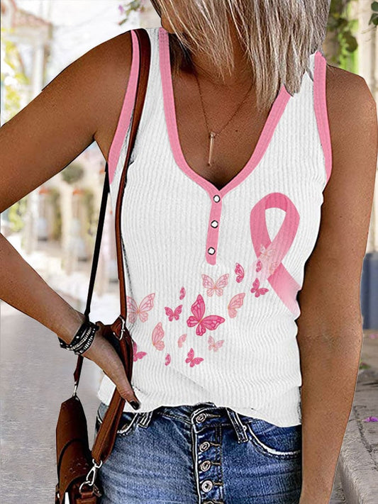 Womens Breast Cancer Awareness Ribbon Butterfly Print Tank Top