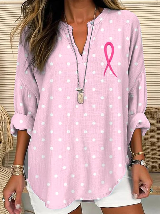 Womens Breast Cancer Awareness Pattern Pink Casual Top