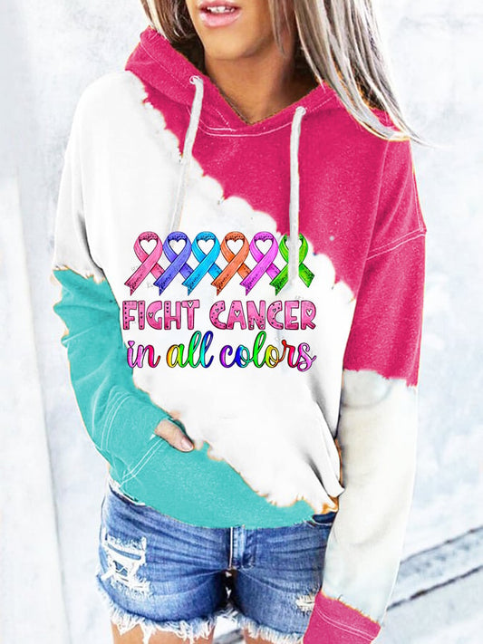 Breast Cancer Print Hooded Long Sleeve Sweatshirt