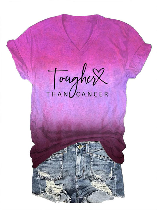 Women's Tougher Than Cancer Print V-Neck T-Shirt