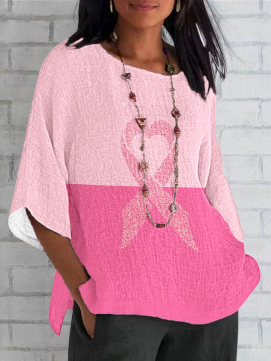 Womens Breast Cancer Awareness Pink Ribbon Casual Top